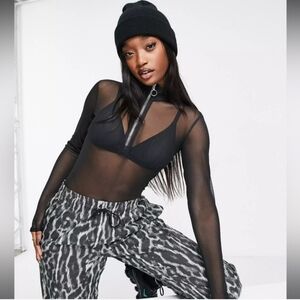 Nike Sportswear Icon Clash Mesh Net Sheer See-through Bodysuit Black Small